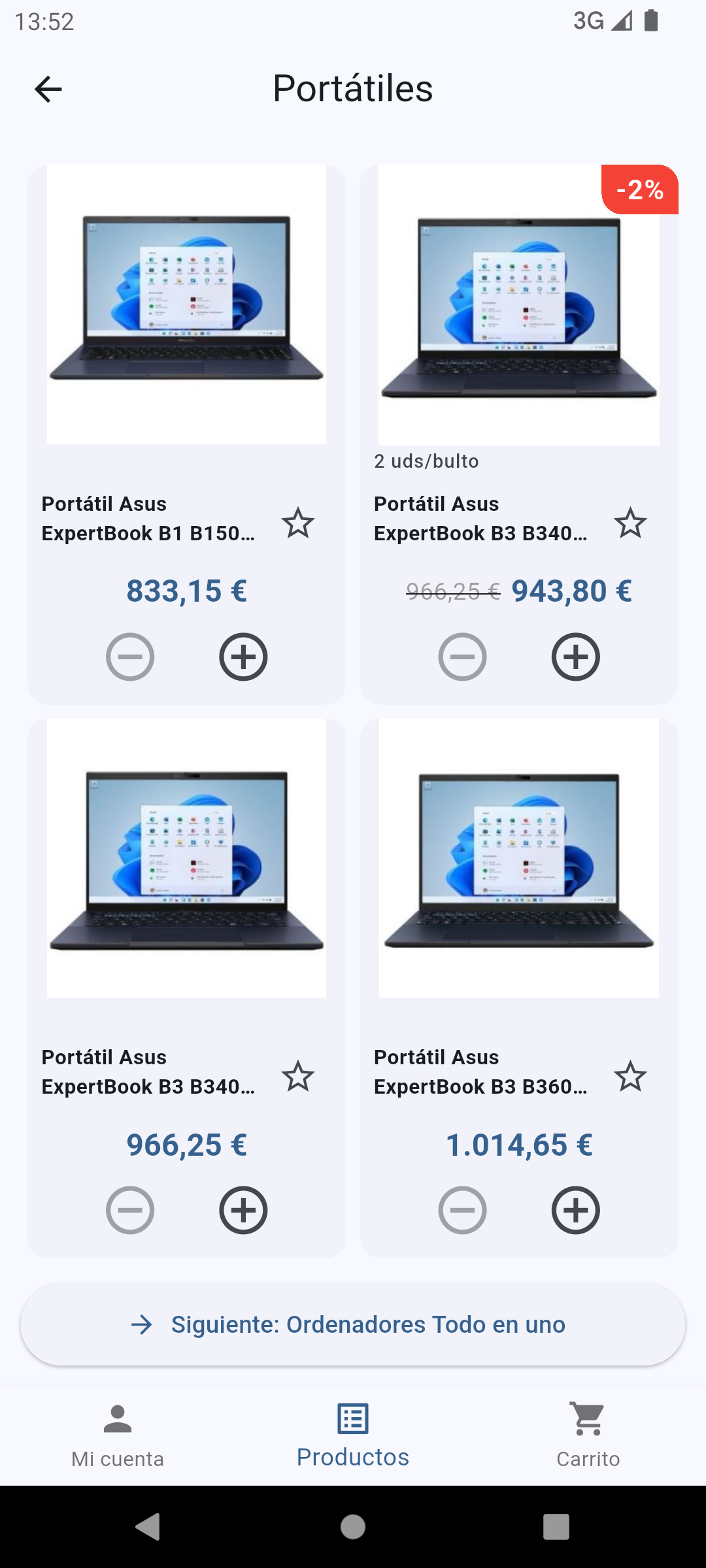 Catálogo de productos en la app EvoGo